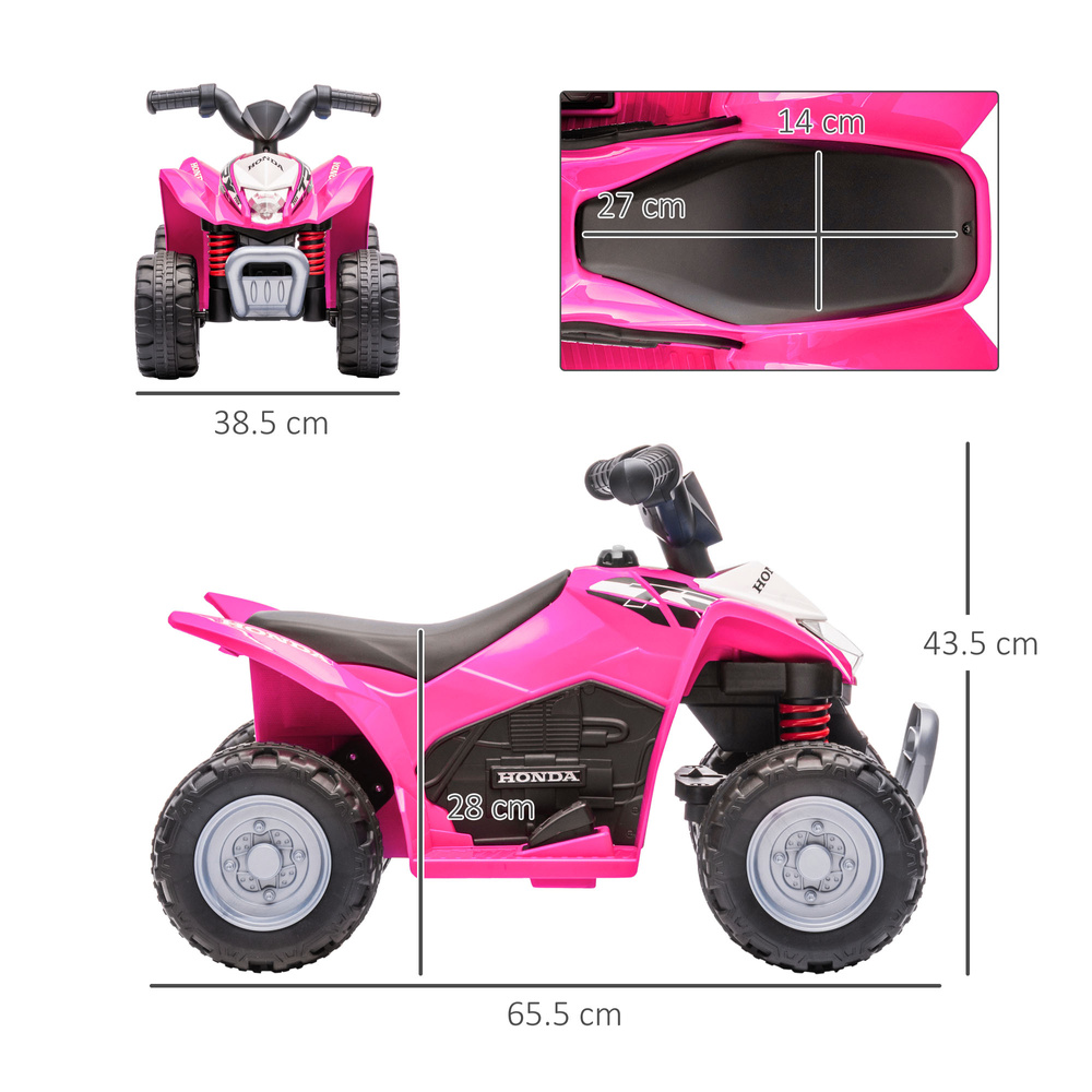 AIYAPLAY Honda Licensed Kids Electric Quad Bike, 6V ATV Ride On for Ages 1.5-3 Years, Pink