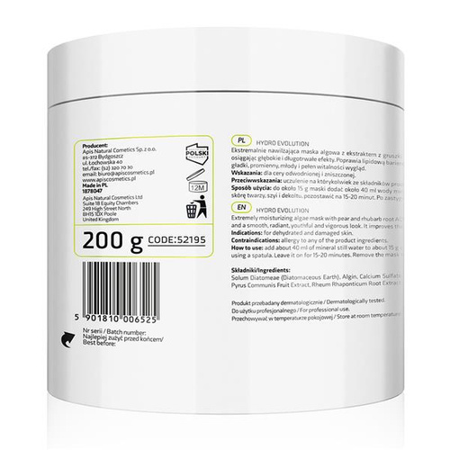 Apis Professional Hydro Evolution Maska Algowa z Gruszką i Rabarbarem 200g