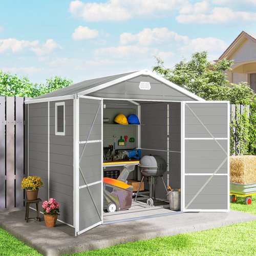 Outsunny 7.9ft x 6.2ft Aluminium Frame Rust Resistance Waterproof Shed, with Galvanised Foundation - Light Grey