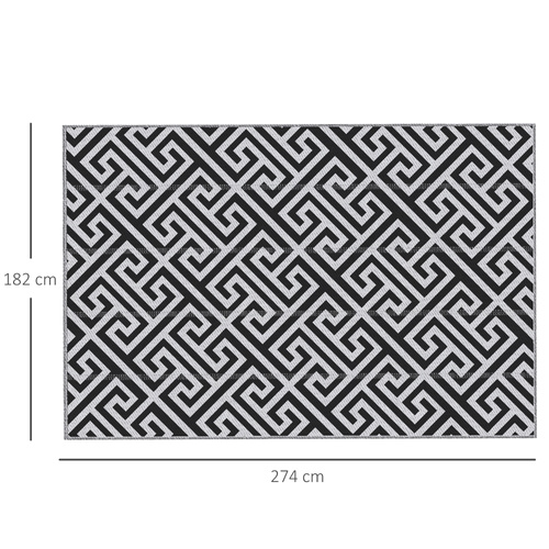 Outsunny 182 x 274 cm(6x9ft) Outdoor Rug Reversible Mat Plastic Straw Rug Portable RV Camping Mat for Garden Deck Picnic Indoor, Black & White