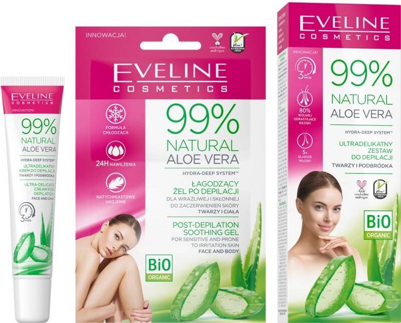 Eveline 99% Natural Aloe Vera Set for Face and Chin Depilation with Post Depilation Soothing Gel 