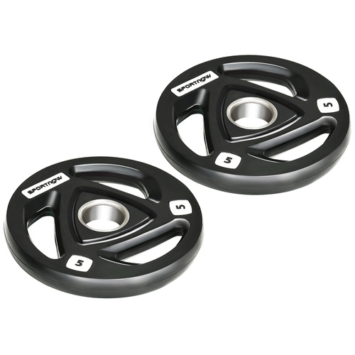 SPORTNOW Two 5kg Olympic Weight Plates, Tri-Grip Rubber-Coated Barbell Weights, with 5cm Holes, for Home, Gym, Office