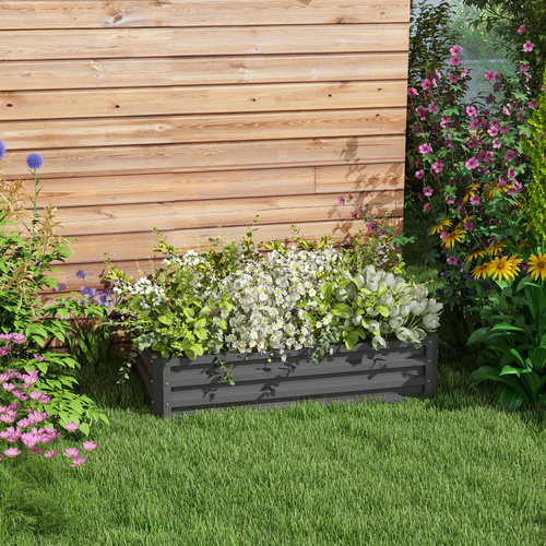 Outsunny Rectangle Raised Garden Bed Box with Weatherized Steel Frame for Vegetables, Flowers, & Herbs, 120 cm x 60 cm x 30.5 cm, Light Grey
