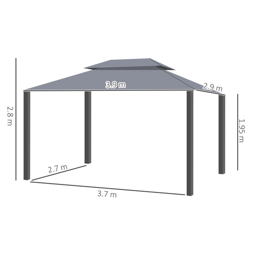 Outsunny 3 x 4m Aluminium Garden Gazebo, Marquee Canopy Shelter Pavilion Party Tent with Nets and Curtains for Garden and Deck, Grey