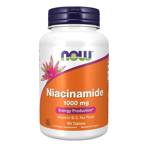 NOW Foods Niacynamid 1000mg Witamina B3 Bez Efektu Flush 90 Tabletek