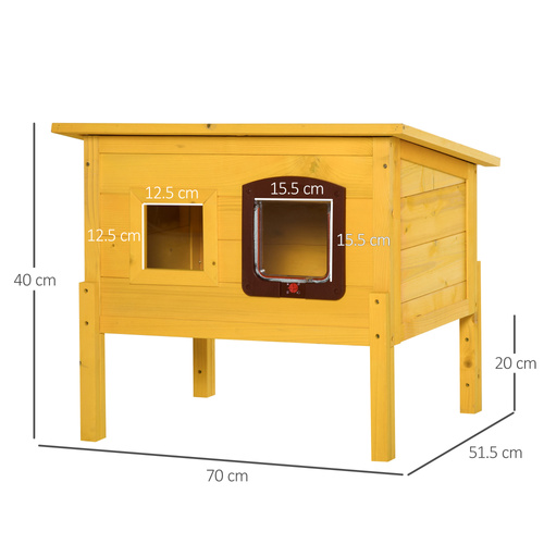 Pawhut Garden Wooden Cat House Hide Cage Outdoor Pet Play Home Waterproof Roof Kitty Shelter Kennel w/ith Door & Window