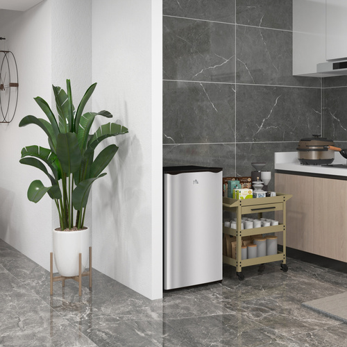 HOMCOM Under Counter Fridge, 91L Small Fridge with Chiller Box, Removable Shelf, Reversible Door, Adjustable Legs, Mini Refrigerator,  Silver Tone