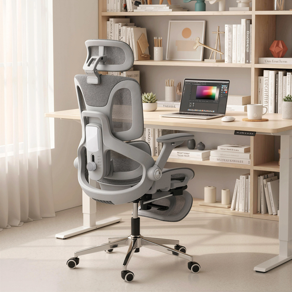 HOMCOM Ergonomic Office Chair, High Back Mesh Desk Chair, Grey
