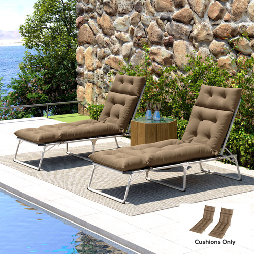 Outsunny Set of Two 190 x 56cm Sun Lounger Cushions - Khaki