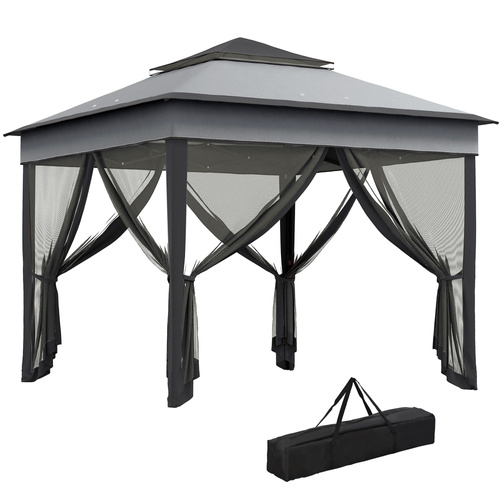 Outsunny 3 x 3(m) Pop Up Gazebo, Height Adjustable Instant Event Shelter with Netting and Carrying Bag, Grey