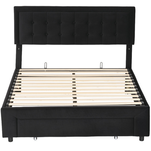 HOMCOM Double Ottoman Bed Frame, with Front Drawer - Black