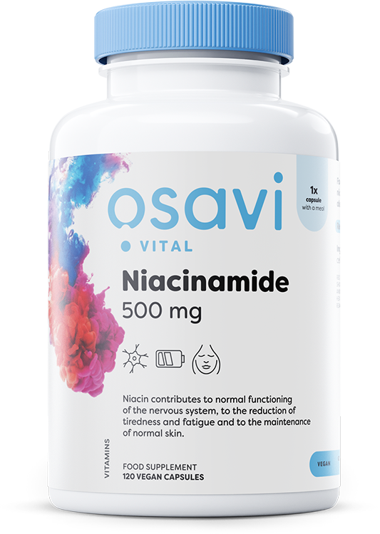 Osavi Niacinamide 500mg Redukuje Uczucie Zmęczenia Wspiera Zdrowie Układu Nerwowego i Skóry 120 Kapsułek