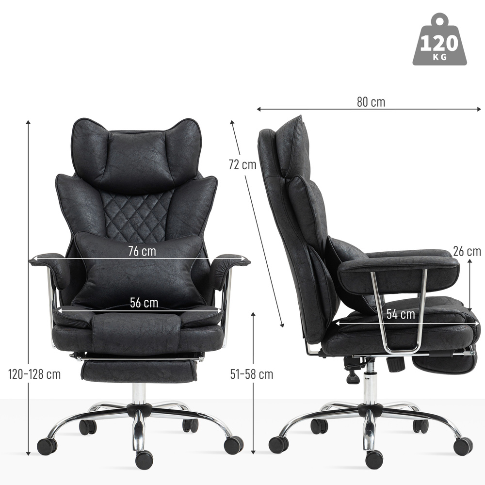 HOMCOM Leathaire Reclining Office Chair with Lumbar Support Pillow - Black