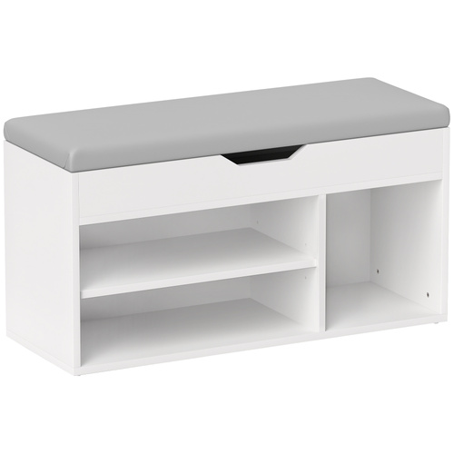 HOMCOM Shoes Cabinet Bench Hidden Storage Padded Seat Organiser Footwear Rack Hallway Cream White