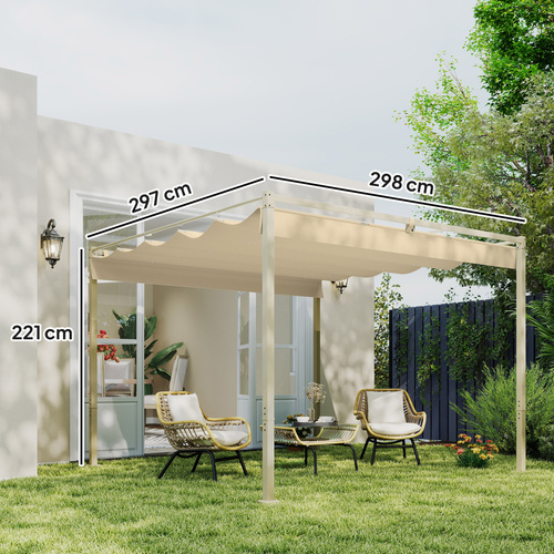 Outsunny 3 x 3m Retractable Roof Metal Pergola - Black