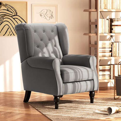 HOMCOM Retro Accent Chair, Snow Flannel Wingback Armchair with Wood Frame Button Tufted Design for Living Room Bedroom, Dark Grey