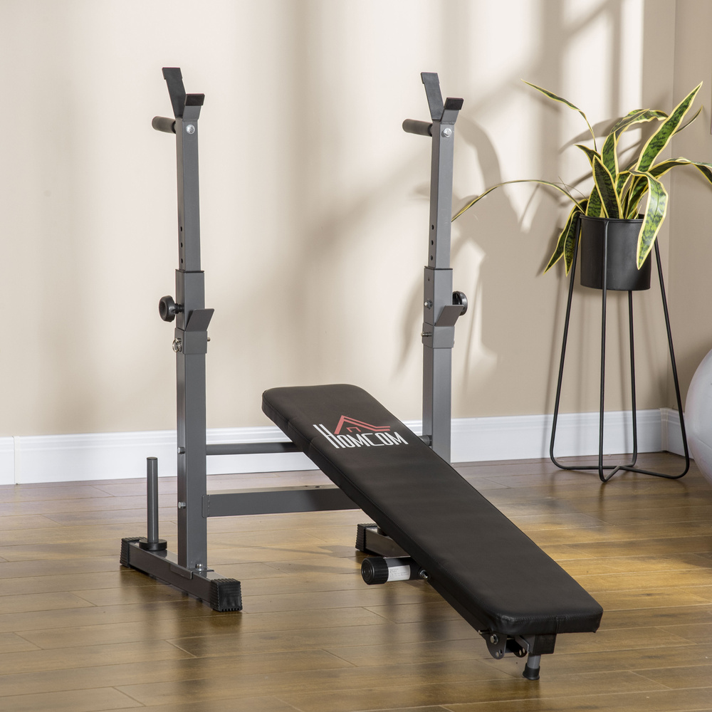 HOMCOM Adjustable Weight Bench, Foldable Bench, with Barbell Rack, Grey