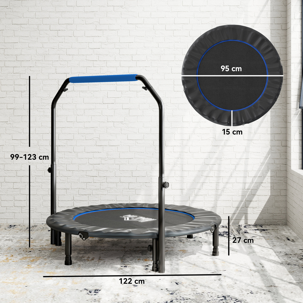 HOMCOM 48" Foldable Mini Fitness Trampoline, with Adjustable Foam Handle, Blue