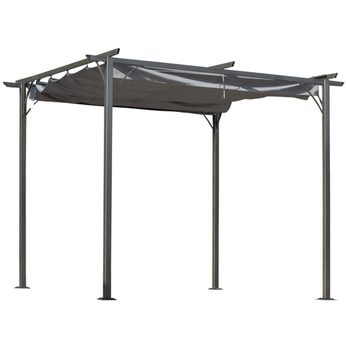 Outsunny 3 x 3(m) Metal Retractable Pergola, Garden Gazebo Metal Pergola Canopy Outdoor Sun Shade Shelter for Party BBQ, Grey