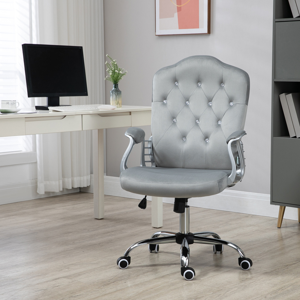 Vinsetto Velvet-Feel Work Chair, with Diamante Back - Grey