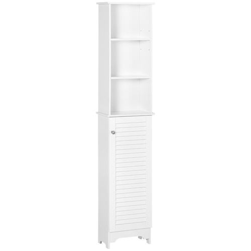HOMCOM Tall Bathroom Cabinet, Freestanding Slim Bathroom Storage Unit with Adjustable Shelves and Shutter Door, Floor Storage Cupboard with 6 Shelves, 165H x 34W x 20D cm, White