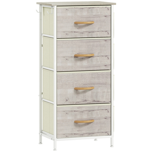 HOMCOM Chest of Four Fabric Drawers - Natural Wood Finish