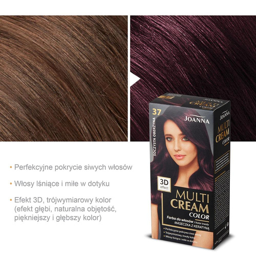 Joanna Multi Cream Trwały Intensywny Kolor Włosów Farba Pielęgnująca 37 Soczysta Oberżyna 60x40x20g