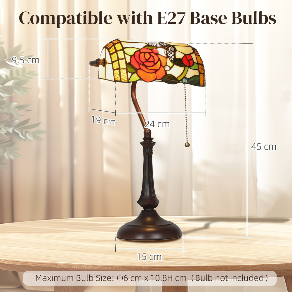 HOMCOM Tiffany-Style Rose and Butterfly Table Lamp - Multi
