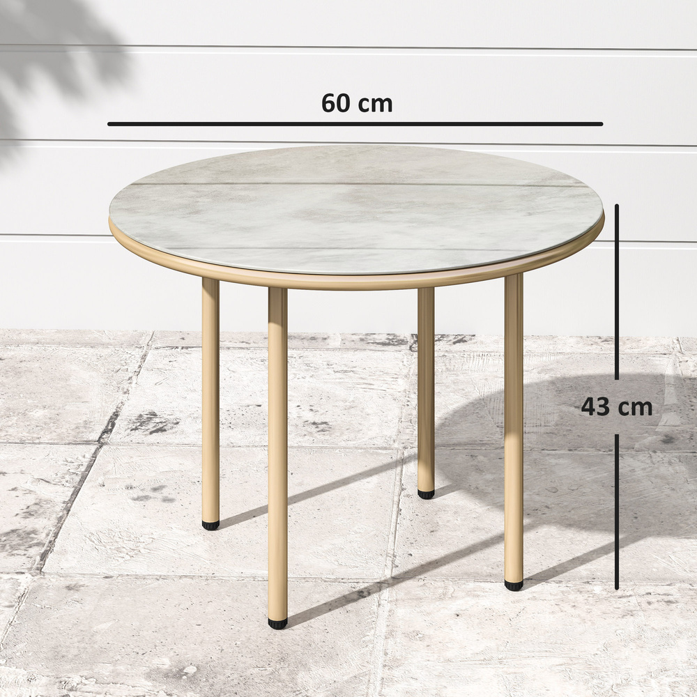 Outsunny Round Coffee Table, Modern End Side Table with Faux Marble Tempered Glass Top, Steel Frame for Living Room, Bedroom, Office, Beige