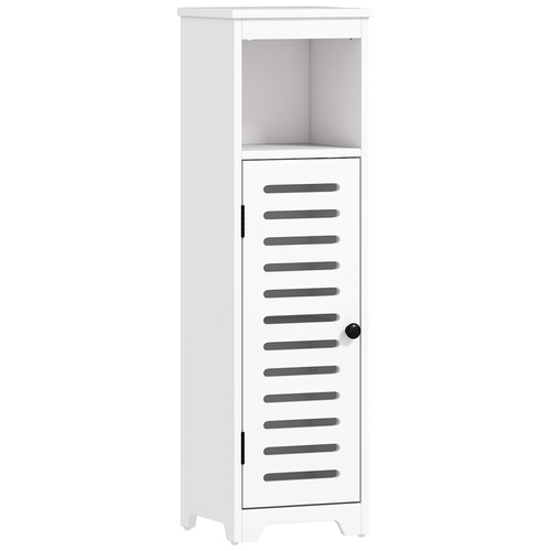 HOMCOM Bathroom Floor Cabinet, Bathroom Storage Unit with Louvered Door, Open Shelf, Adjustable Shelf, White, 22 x 20 x 75 cm
