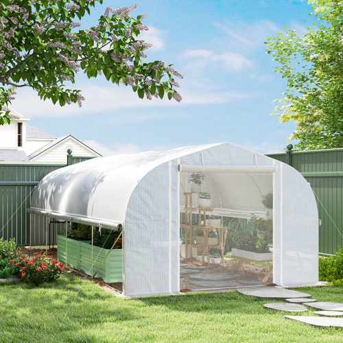 Outsunny 19.5 x 9.8ft Tunnel Greenhouse, with Accessories - White