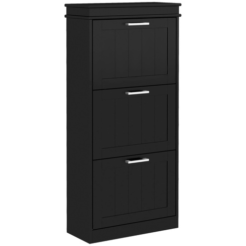 HOMCOM Three-Drawer Minimalistic Shoe Cabinet - Black