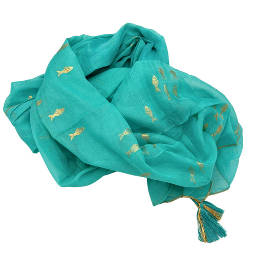 Nomad Sari Pareo – Turquoise & Gold Fish Print