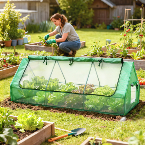 Outsunny Portable Small Polytunnel, Mini Greenhouse with Mesh Windows for Indoor and Outdoor, 240x90x90cm, Green