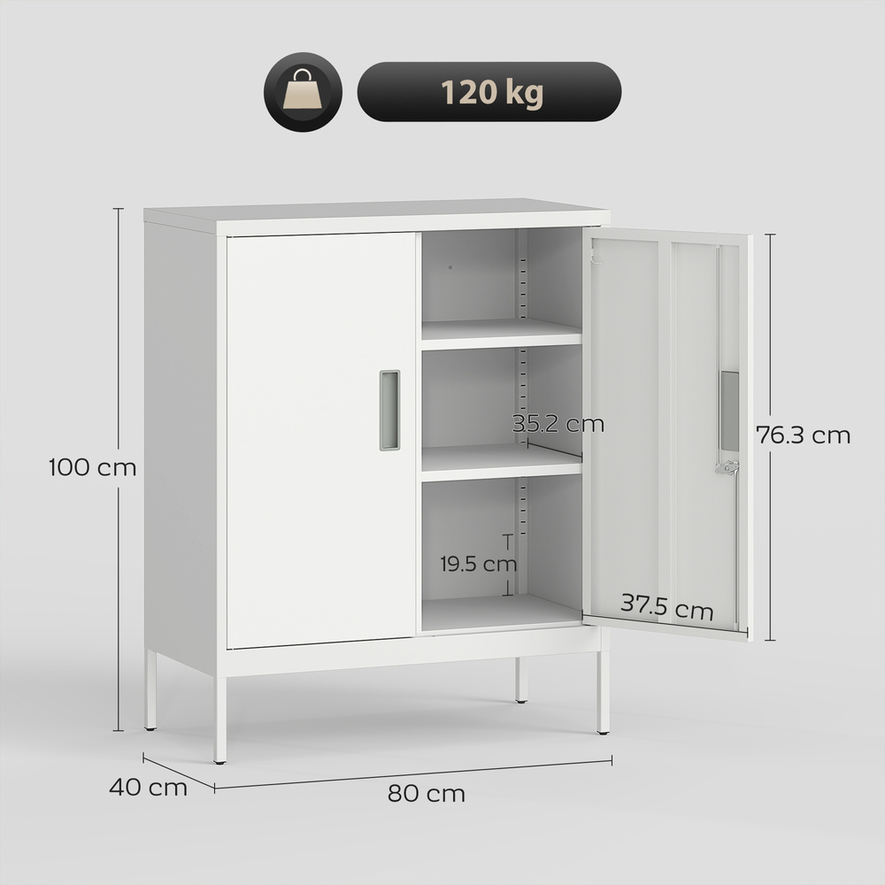 HOMCOM Metal Storage Cabinet with Lock and Adjustable Shelves - White