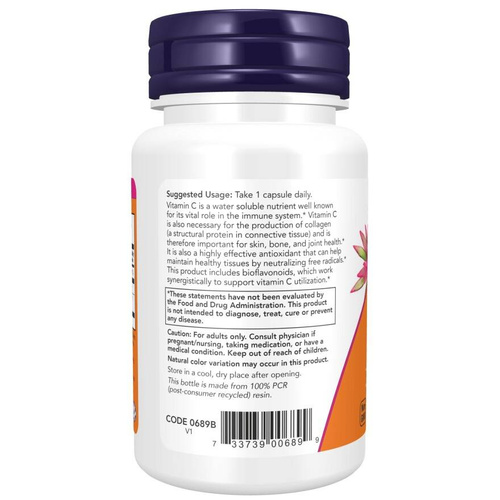 Now Foods Vitamin C-1000 Bioflawonoidy i Rutyna Wspiera Odporność Kości i Stawy 250 Kapsułek