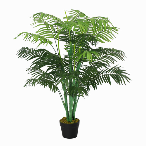 Outsunny 125cm/4FT Artificial Palm Plant Decorative Tree with Nursery Pot, Fake Plastic Indoor Home Office Décor, Green