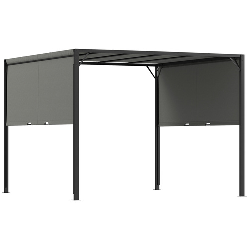 Outsunny 3 X 3 Meters Pergola with Sliding Roof, Garden Gazebo with Adjustable Sun Shade Canopy and Steel Frame, Charcoal Grey