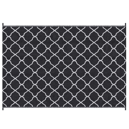 Outsunny Reversible Outdoor Rug, Plastic Straw Mat w/ Carry Bag Ground Stakes for Garden RV Picnic Beach Camping 182x274cm Black