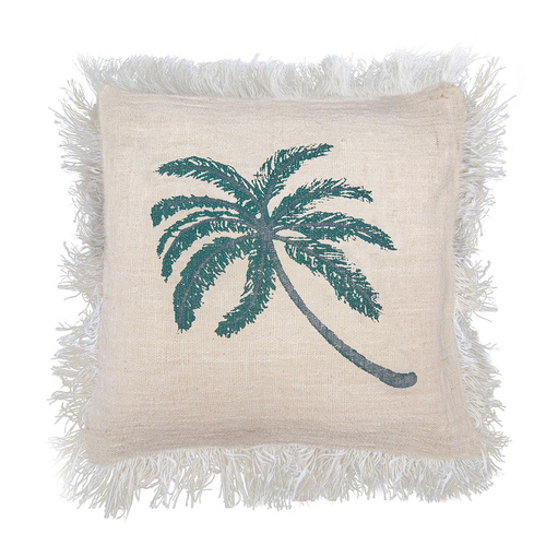 Linen Cushion Cover 45x45cm Palm Tree  with Fringe