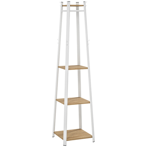 HOMCOM Compact Freestanding Coat Rack - White/Oak