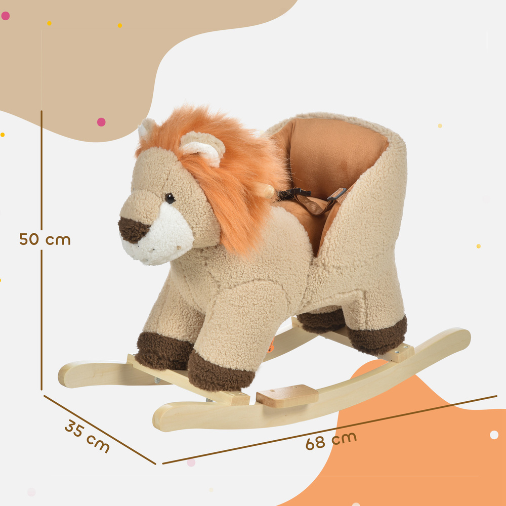 HOMCOM Kids Lion-themed Rocking Horse, with Roaring Sound Button, Seatbelt, Brown