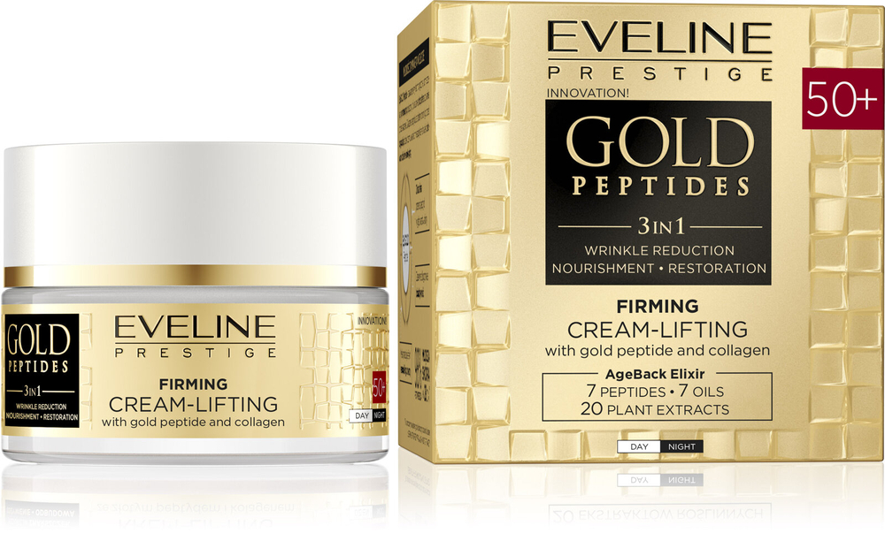 Eveline Gold Peptides 3w1 Ujędrniający Krem-Lifting ze Złotym Peptydem i Kolagenem 50+ na Dzień i Noc 50ml