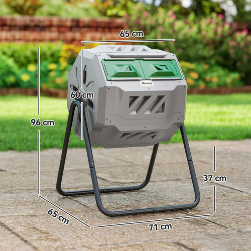 Outsunny 160L 360° Rotating Dual Chamber Composter - Grey