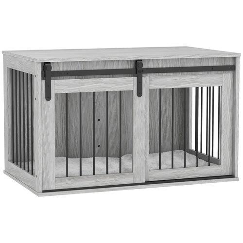 PawHut 98cm Dog Crate Furniture with Removable Cushion for Large Dogs - Grey