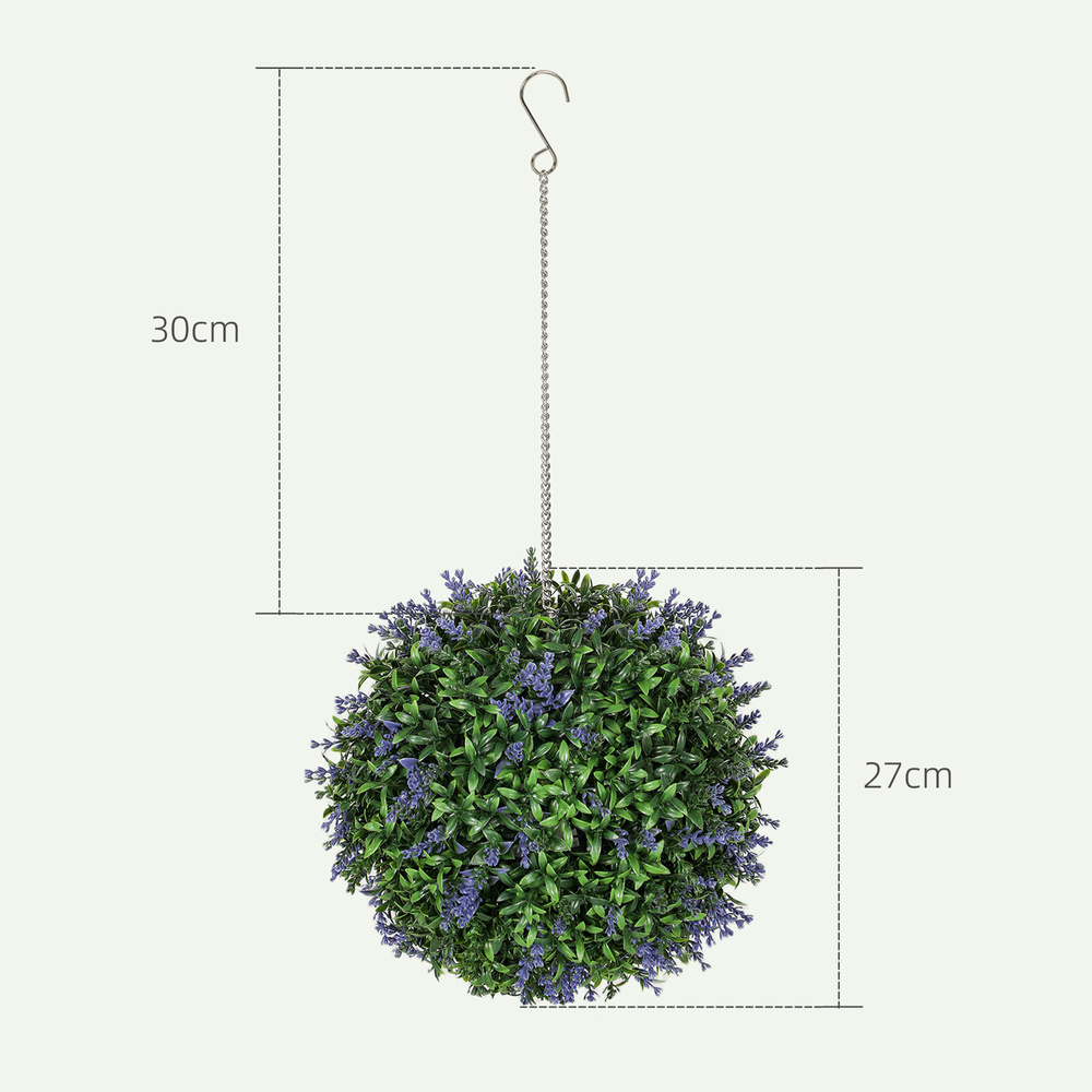 HOMCOM Set of 2 Artificial Plant Topiary Balls, UV-protected Fake Decorative Plants, Purple