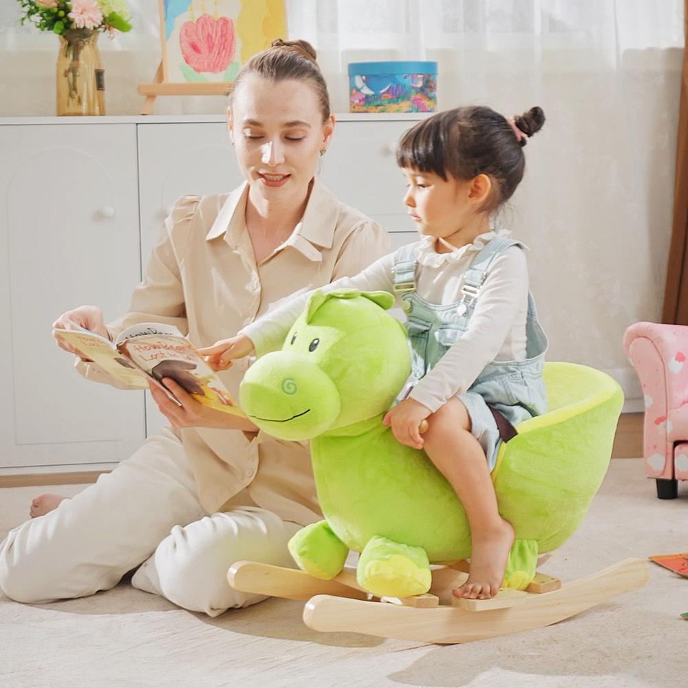 HOMCOM Kids Rocking Horse, Plush Ride-On Dinosaur Seat, with Seat Safety Belt, 32 Songs, Ride-On Horse