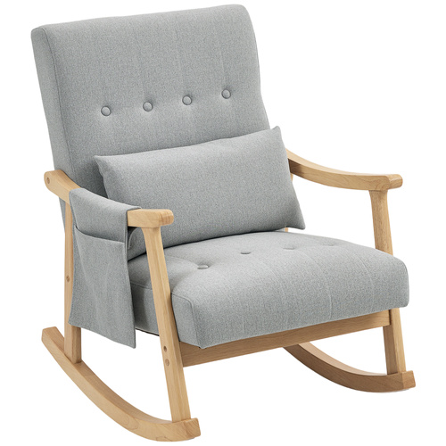 HOMCOM Wood Frame Rocking Accent Chair - Light Grey