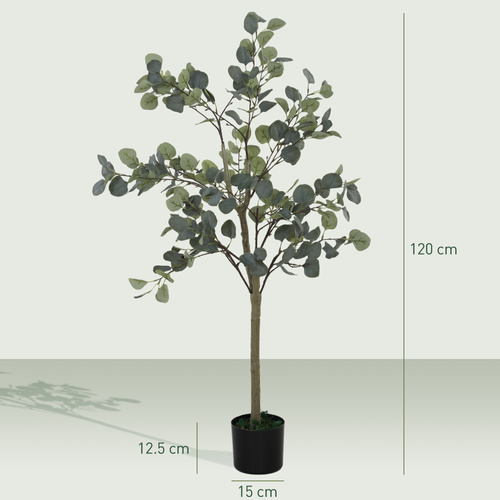 HOMCOM Set of 2 Decorative Artificial Tree, 4ft/ 120cm Silk Eucalyptus Trees with 230 Silver Dollar Leaves in Pot, Fake Plants for Home, Office, Living Room, Indoor Decor