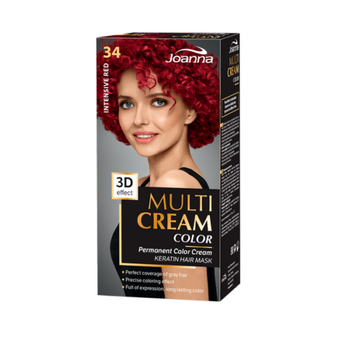 Joanna Multi Cream Trwały Intensywny Kolor Włosów Farba Pielęgnująca 34 Intensywna Czerwień 60x40x20g
